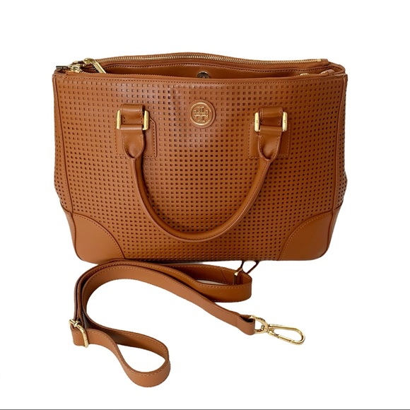 Tory Burch Robinson Perforated Tote Bag Tan - Picture 8 of 11